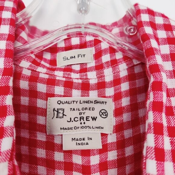 J. Crew Men's 100% Linen Gingham Burton Down Shirt in Red White Size XS - Picture 2 of 7